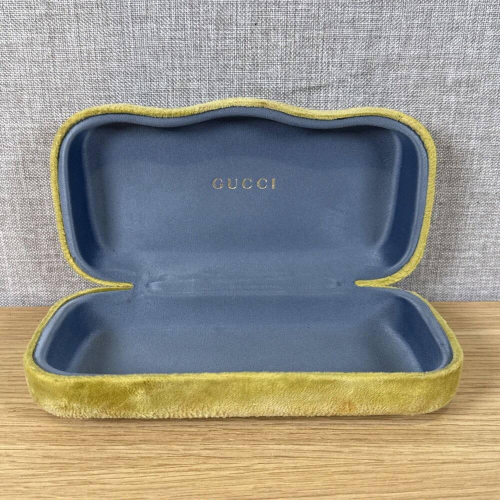 Authentic Gucci Velvet Sunglasses Case Hard Clamshell Yellow Blue Gold Logo Big